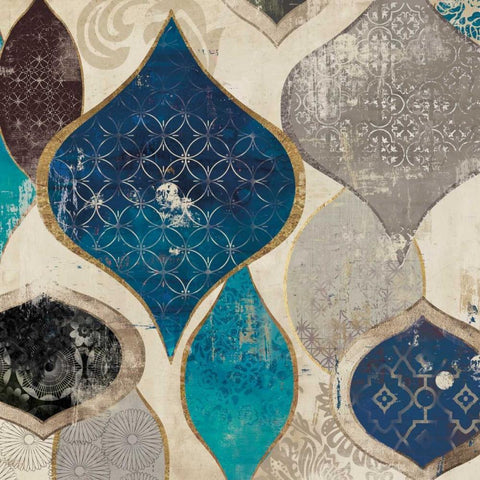 Blue Motif I White Modern Wood Framed Art Print with Double Matting by Wilson, Aimee