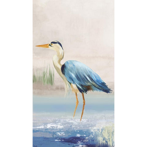 Heron On The Beach II White Modern Wood Framed Art Print by Wilson, Aimee