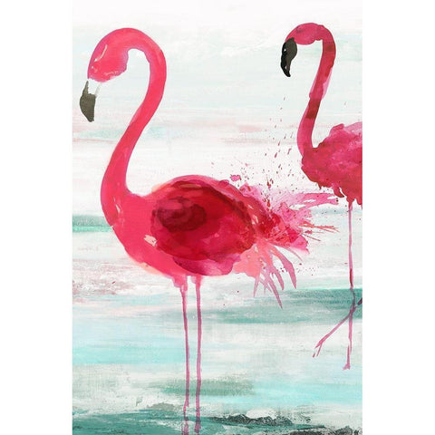 Beach Flamingoes Black Modern Wood Framed Art Print by Wilson, Aimee