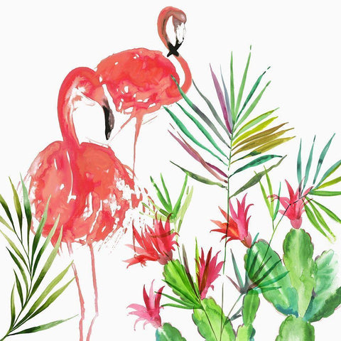 Flamingo Pairing White Modern Wood Framed Art Print by Wilson, Aimee