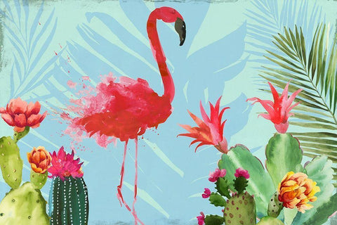 Flamingo in the Mix White Modern Wood Framed Art Print with Double Matting by Wilson, Aimee