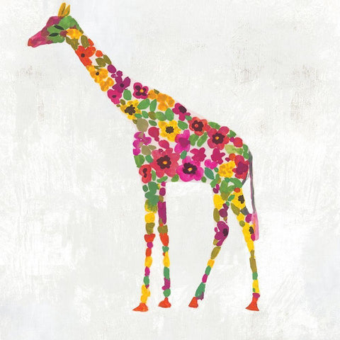 Blooming Giraffe I White Modern Wood Framed Art Print with Double Matting by Wilson, Aimee