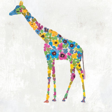 Blooming Giraffe I Indigo Version  White Modern Wood Framed Art Print by Wilson, Aimee