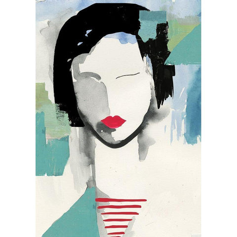 Girl with Red Stripes I  White Modern Wood Framed Art Print by Wilson, Aimee