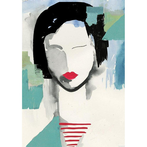 Girl with Red Stripes I  Black Modern Wood Framed Art Print by Wilson, Aimee