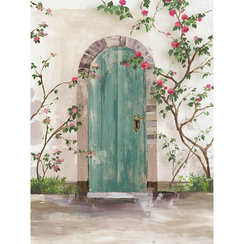 Arch Door with Roses  Gold Ornate Wood Framed Art Print with Double Matting by Wilson, Aimee
