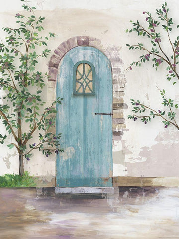 Arch Door with Olive Tree White Modern Wood Framed Art Print with Double Matting by Wilson, Aimee