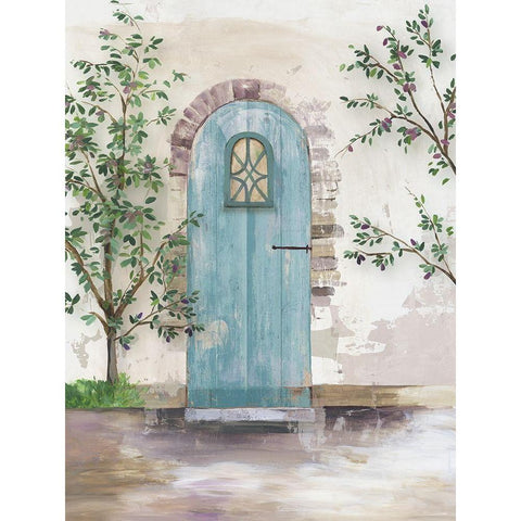 Arch Door with Olive Tree Black Modern Wood Framed Art Print by Wilson, Aimee