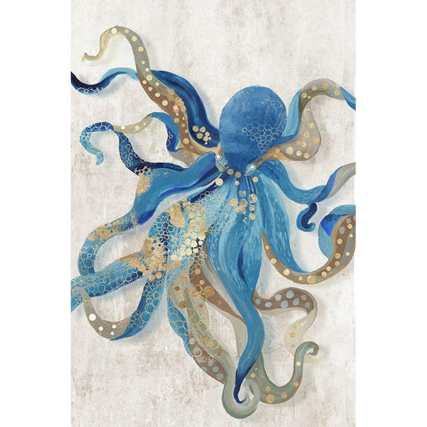 Blue Octopus  Black Modern Wood Framed Art Print with Double Matting by Wilson, Aimee