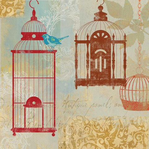 Bird on a Cage I Gold Ornate Wood Framed Art Print with Double Matting by Wilson, Aimee