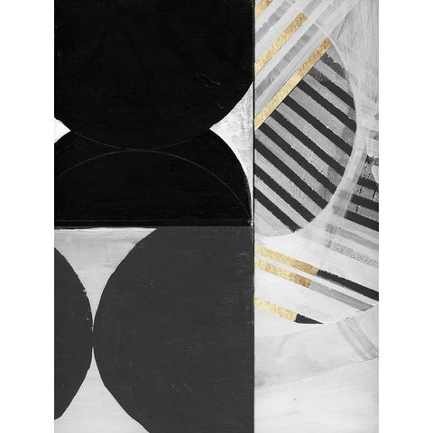 Stripes and Circles II Black Modern Wood Framed Art Print by Cartissi