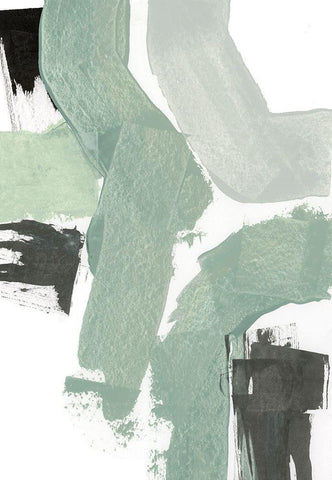 Flowing Green II White Modern Wood Framed Art Print with Double Matting by Cartissi