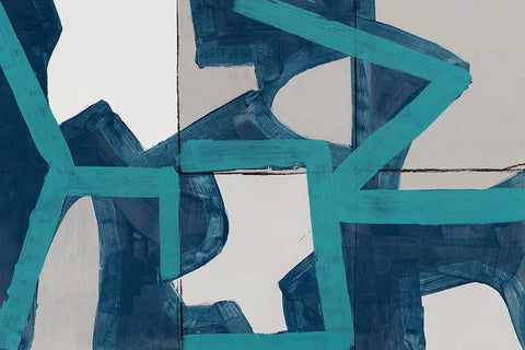 Mid Blue Shapes I  White Modern Wood Framed Art Print with Double Matting by Cartissi