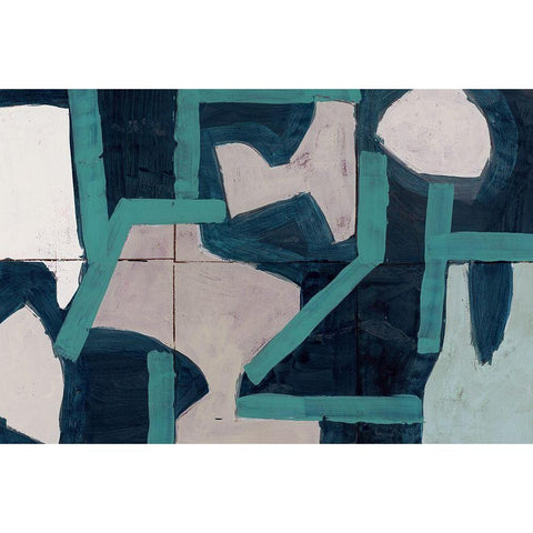 Mid Blue Shapes II Gold Ornate Wood Framed Art Print with Double Matting by cartissi