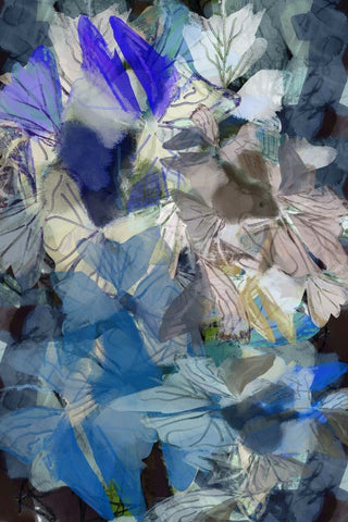 Midnight Blue Florals II White Modern Wood Framed Art Print with Double Matting by Cartissi