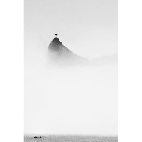 Cole - Cristo in the Mist Black Modern Wood Framed Art Print with Double Matting by 1x