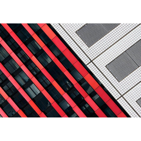 Red Diagonals Black Modern Wood Framed Art Print with Double Matting by Van Son