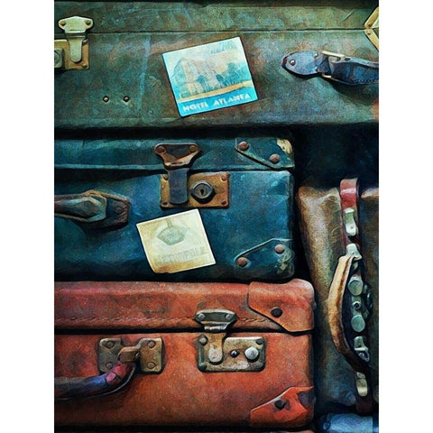 Vintage Stacked Suitcases I  Black Modern Wood Framed Art Print by Aldridge, Ashley