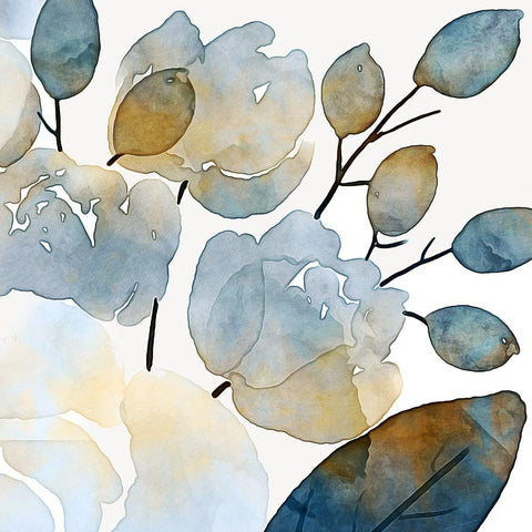 Blue Watercolour Floral II Black Modern Wood Framed Art Print with Double Matting by Aldridge, Ashley