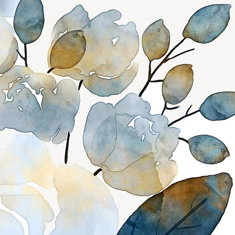 Blue Watercolour Floral II White Modern Wood Framed Art Print with Double Matting by Aldridge, Ashley