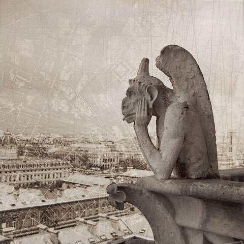 Gargoyle I Black Modern Wood Framed Art Print with Double Matting by YK Studios