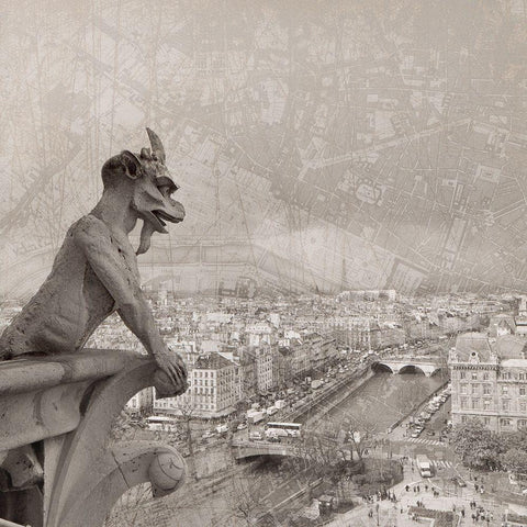 Gargoyle II Black Modern Wood Framed Art Print with Double Matting by YK Studios