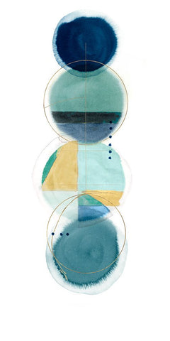 Stacked Circles I Blue Version Black Ornate Wood Framed Art Print with Double Matting by Hazel J