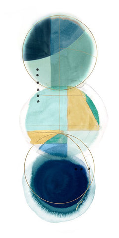 Stacked Circles II Blue Version Black Ornate Wood Framed Art Print with Double Matting by Hazel J
