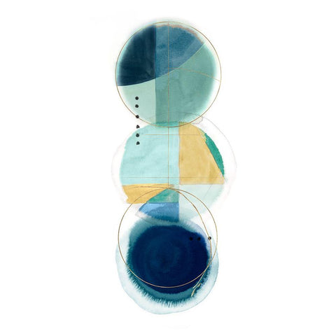 Stacked Circles II Blue Version Gold Ornate Wood Framed Art Print with Double Matting by Hazel J