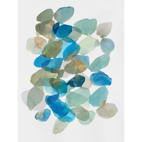 Blue Inky Pebbles I White Modern Wood Framed Art Print by Hazel J