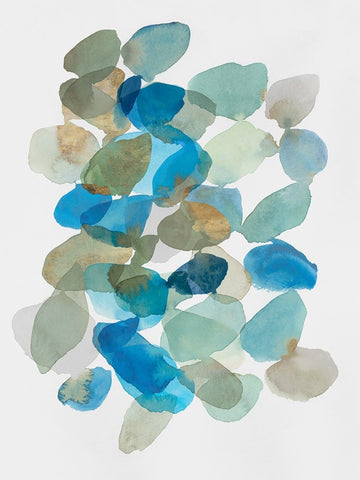 Blue Inky Pebbles I White Modern Wood Framed Art Print with Double Matting by Hazel J