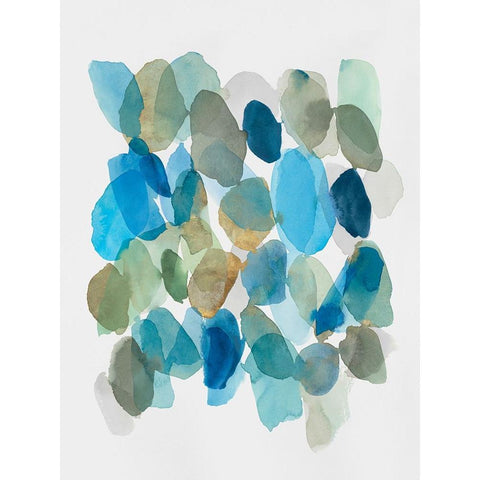 Blue Inky Pebbles II Black Modern Wood Framed Art Print with Double Matting by Hazel J