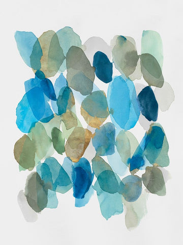 Blue Inky Pebbles II White Modern Wood Framed Art Print with Double Matting by Hazel J