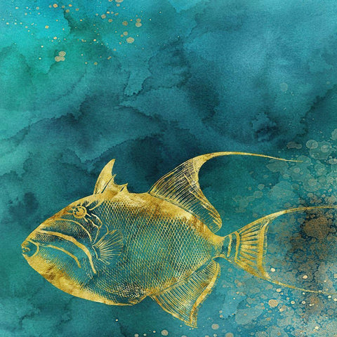 Redone Fish of Gold on Aqua  Black Modern Wood Framed Art Print by Zalewski, Christine