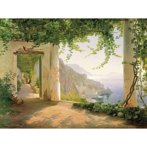 View to the Amalfi Coast Gold Ornate Wood Framed Art Print with Double Matting by Aagaard, Carl Frederic