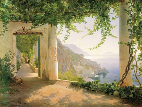 View to the Amalfi Coast White Modern Wood Framed Art Print with Double Matting by Aagaard, Carl Frederic