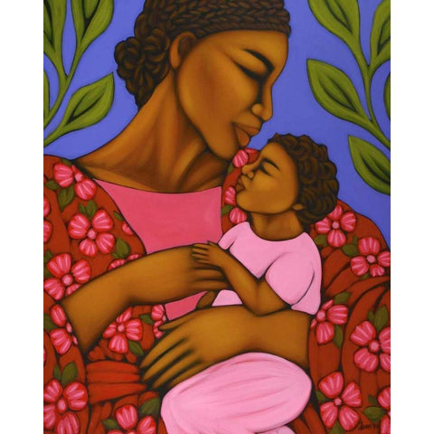 African Mother and Baby Black Modern Wood Framed Art Print with Double Matting by Adams, Tamara