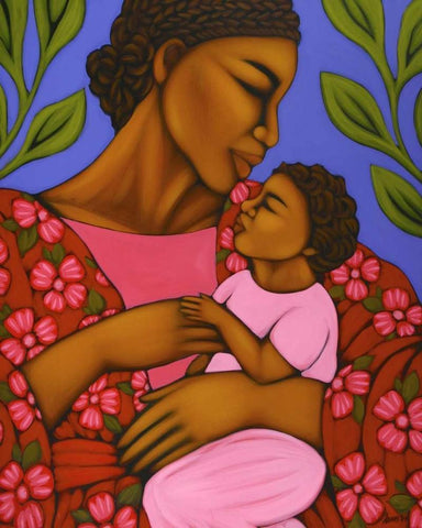 African Mother and Baby White Modern Wood Framed Art Print with Double Matting by Adams, Tamara