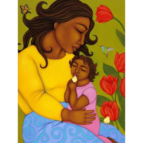 Mother and Child Black Modern Wood Framed Art Print with Double Matting by Adams, Tamara