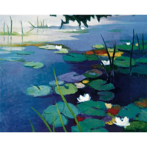 Water Lilies Black Modern Wood Framed Art Print with Double Matting by Asoma, Tadashi