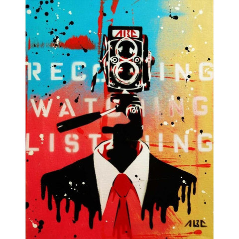 NSA Camera Man White Modern Wood Framed Art Print by AbcArtAttack