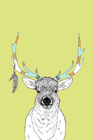 Elk and Feathers White Modern Wood Framed Art Print with Double Matting by Annie Bailey Art