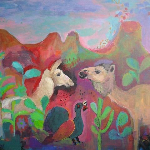 The Camel and the Llama Black Modern Wood Framed Art Print by Alvarez, Iria Fernandez