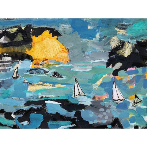 Rough Sea Black Modern Wood Framed Art Print with Double Matting by Anders, Per
