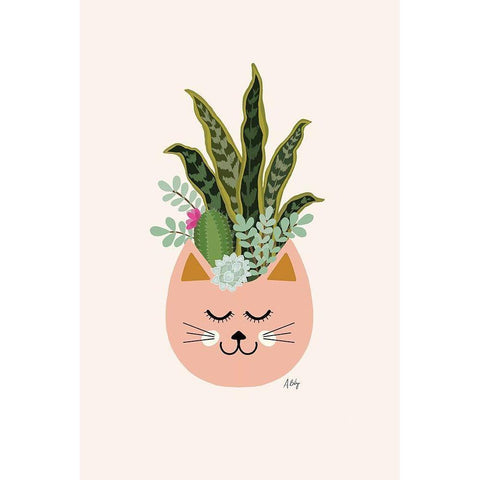 Cats and Plants Black Modern Wood Framed Art Print by Annie Bailey Art