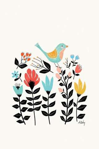 Folk Art Garden White Modern Wood Framed Art Print with Double Matting by Annie Bailey Art