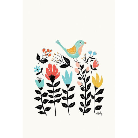 Folk Art Garden Black Modern Wood Framed Art Print with Double Matting by Annie Bailey Art