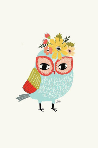 Helga Owl White Modern Wood Framed Art Print with Double Matting by Annie Bailey Art