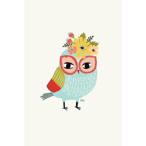 Helga Owl White Modern Wood Framed Art Print by Annie Bailey Art