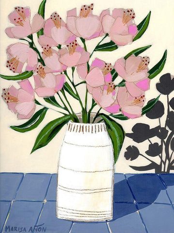 Spring Florals 5 White Modern Wood Framed Art Print with Double Matting by Anon, Marisa